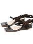 Minimalist Black Low Heel Ankle Strap Toe-ring Sandals