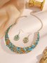 4pcs/set Luxurious Multicolor Rhinestone Embellished Metal Choker Necklace Set