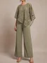 Lace crew neck top trousers set