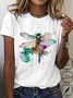 Casual Crew Neck Cotton Dragonfly T-Shirt