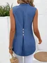 Buttoned Simple Sleeveless Regular Cotton and linen Shirts