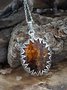 Vintage oval amber hollow diamond long necklace