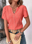 Women's Short Sleeve Blouse Summer Plain Buttoned Notched Neck Petal Sleeve Daily Going Out Simple Top