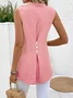 Buttoned Simple Sleeveless Regular Cotton and linen Shirts