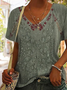 Ethnic V Neck Loose Casual T-Shirt