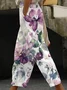 Casual Floral Cotton And Linen Pants