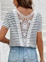 Women's Short Sleeve Tee Summer Striped Lace Hollow out V Neck Going Out Elegant Top White Red