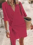 V Neck Knot Front Casual Loose Dress