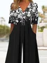 Plus Size Floral Pocket Stitching V Neck Casual Romper & Jumpsuit