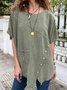 Loose Crew Neck Casual Buckle Tunic Shirt