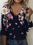 Loose Floral Casual V Neck T-Shirt