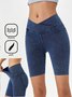 Plain Casual Denim Shorts