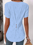 Women's Short Sleeve Blouse Summer Plain Buttoned Notched Neck Petal Sleeve Daily Going Out Simple Top