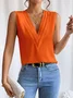 On the V-neck Multi-level Solid Color Women's tank top