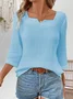 Women's 3/4 Sleeve Summer Blouse Plain Cotton Square Neck Notched Daily Going Out Simple Top Spring/Fall White