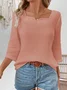 Women's 3/4 Sleeve Summer Blouse Plain Cotton Square Neck Notched Daily Going Out Simple Top Spring/Fall White