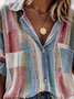Women's Short Sleeve Blouse Summer Blue Color Block Shirt Collar Daily Going Out Casual Top