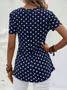 Women's Short Sleeve Shirt Summer Dark Blue Polka Dots Zipper V Neck Going Out Top