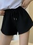 Lace-Up Loose Casual Plain Shorts