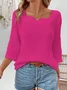 Women's 3/4 Sleeve Summer Blouse Plain Cotton Square Neck Notched Daily Going Out Simple Top Spring/Fall White