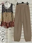 Crew Neck Casual Disty Floral Loose Two-Piece Set
