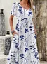 Casual Floral Buckle Loose Dress With No