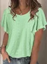 Crew Neck Plain Lace Casual T-Shirt
