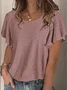 Crew Neck Plain Lace Casual T-Shirt