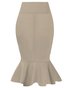 Womens Premium Nylon Ponte Stretch Office Fishtail Pencil Skirt High Waist Made in The USA Below Knee