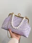 Elegant Imitation Pearl Beaded Handbag Clutch Bag with Detachable Crossbody Strap