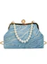 Elegant Imitation Pearl Beaded Handbag Clutch Bag with Detachable Crossbody Strap