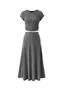 Womens 2 Piece Casual Knit Short Sleeve Crop Top High Waist Midi Skirt Set