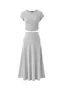 Womens 2 Piece Casual Knit Short Sleeve Crop Top High Waist Midi Skirt Set