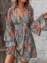 Loose Ethnic Casual V Neck Dress With No