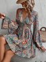 Loose Ethnic Casual V Neck Dress With No