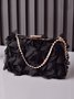 Elegant Mesh Rose Applique Clutch Bag with Rhinestone Handle