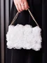 Elegant Mesh Rose Applique Clutch Bag with Rhinestone Handle