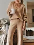 Plain Yarn/Wool Yarn Loose Casual Two-Piece Set