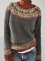 Yarn/Wool Yarn Abstract Casual Crew Neck Sweater