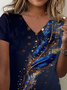 Women Casual Summer Feather Pattern No Elasticity Daily Loose Jersey Regular Regular T-shirts