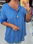 Women's Striped Cotton And Linen V Neck Daily Casual Top
