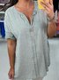 Women's Striped Cotton And Linen V Neck Daily Casual Top