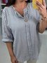 Women's Striped Cotton And Linen V Neck Daily Casual Top