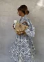 Women's Three Quarter Sleeve Summer White Ethnic V Neck Bell Sleeve Daily Going Out Casual Knee Length A-Line Dress