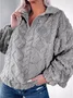 Zipper V Neck Loose Casual Sweatshirt