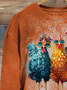 Women's Autumn Fun Rooster Retro Print Sweatshirt
