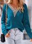 Plain Casual Lace V Neck Sweater