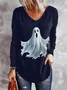 Casual Halloween Ghost  V Neck Loose T-Shirt