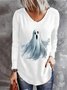 Casual Halloween Ghost  V Neck Loose T-Shirt