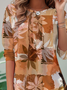 Casual Crew Neck Leaf T-Shirt